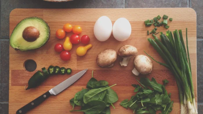 natural foods on a cutting board